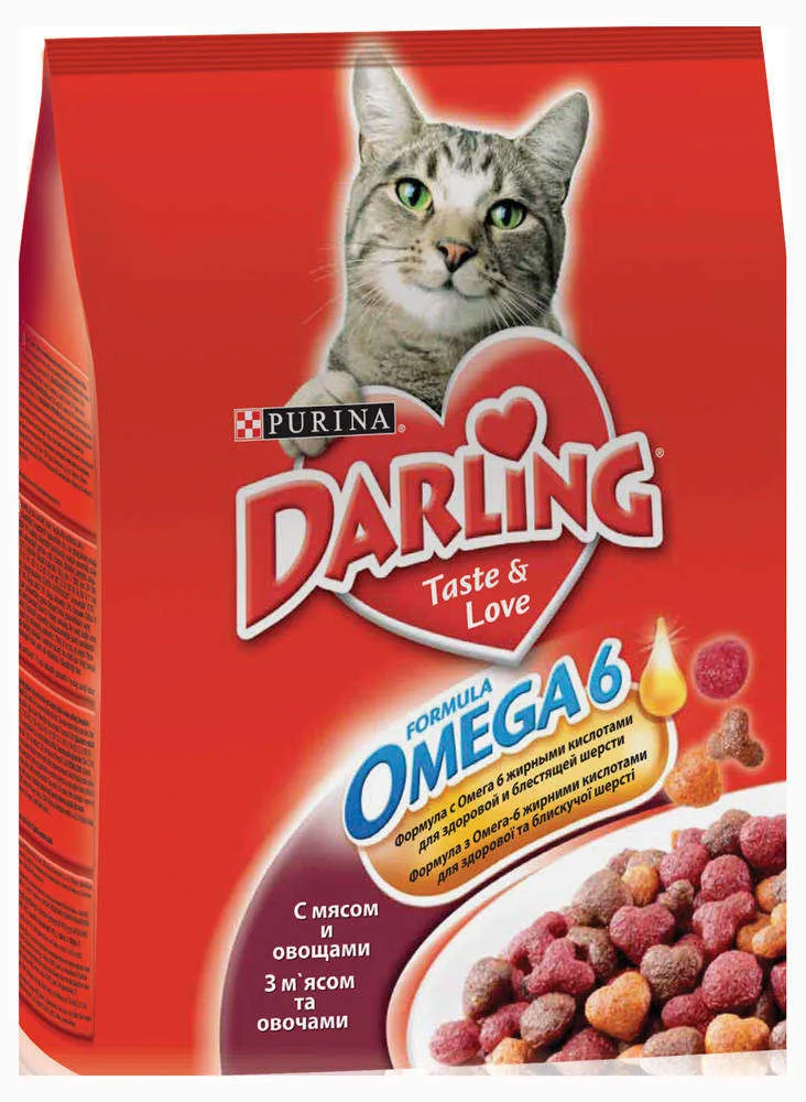 Корм для взрослых кошек Darling, полнорационный с мясом и овощами, 2 кг