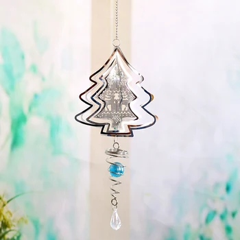 

Creative 3D Christmas Tree Wind Chime Metal Hanging Wind Spinner/Wind Chime Twisting Garden Decoration
