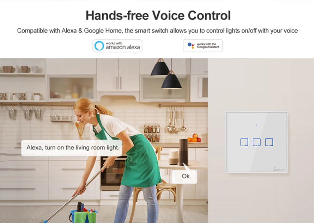 Интеллектуальный выключатель света SONOFF T2EU TX Smart Wi-Fi настенный сенсорный выключатель с границы умный дом 1/2/3 433 RF/Голосовое управление/приложение/сенсорный экран Управление для работы Alexa