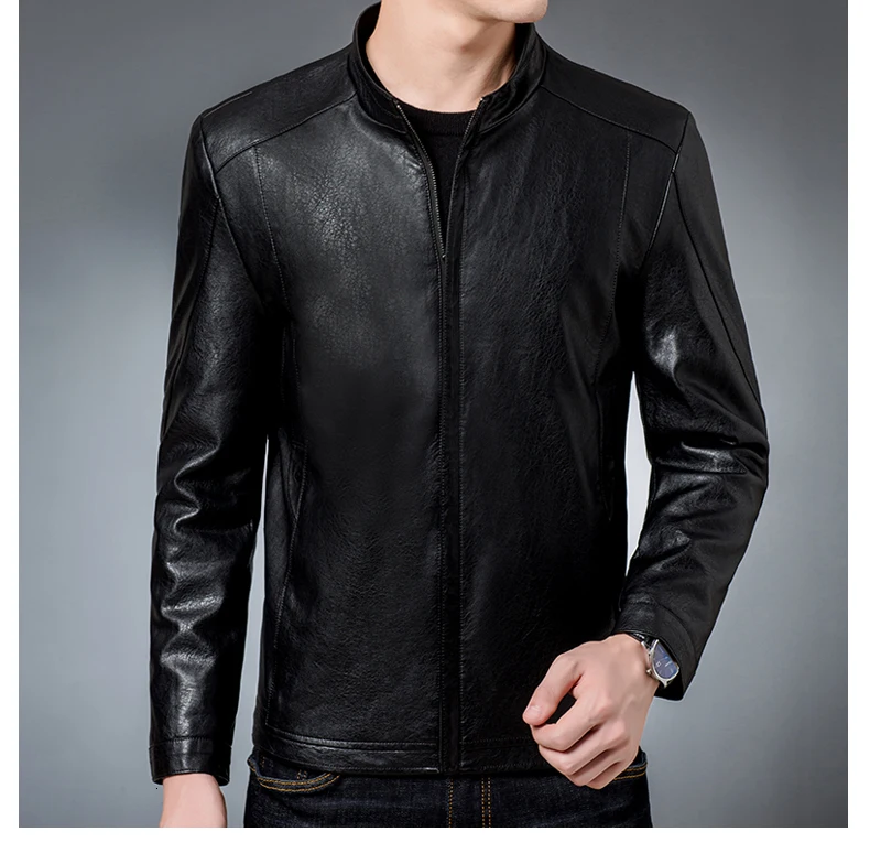 Winter Men's leather Jacket design stand collar Coat Men casual motorcycle leather coat Mens Sheepskin jackets Windbreaker Coats