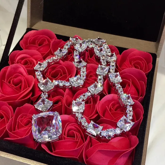 Designer Fashion 925 Silver Jewelry 3A Cubic Zirconia Party Necklace