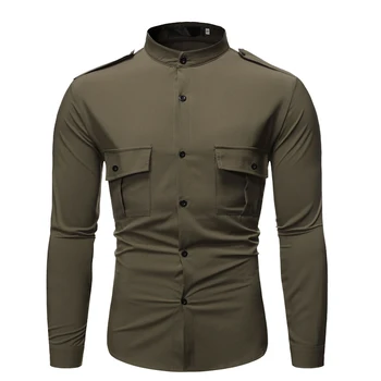 

S-2XL Plus Size New Sofe Breathable Military Men Shirts Long Sleeved Slim Fit Men Shirts Autumn 2019 Business Men Brand Clothing