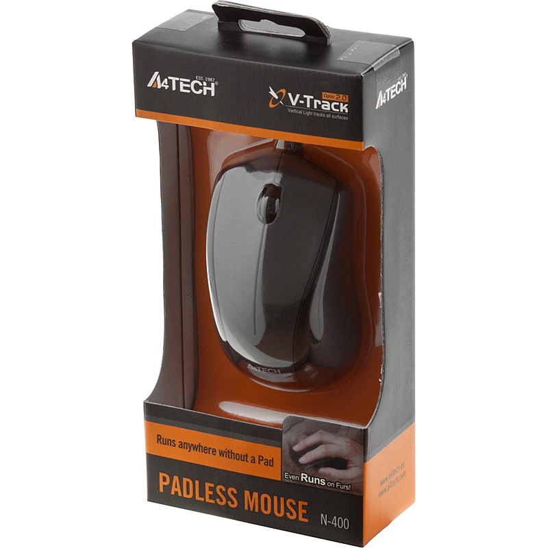 Мышь A4 V-Track Padless N-400-1 серый оптическая(1000dpi) USB(2but