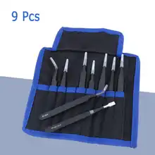 9 unids/set pinzas ESD Anti-estática de precisión de acero inoxidable multifunción pinza herramienta de reparación electrónica belleza uñas