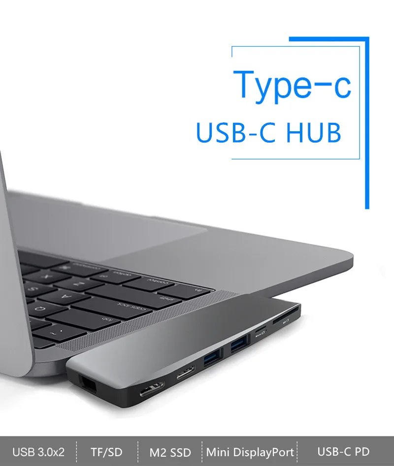 Ajiuyu USB 3,1 USB-C концентратор Мини DP адаптер 4K Thunderbolt 3 USB C с TF SD считыватель SSD слот PD для MacBook Pro/Air док-порт