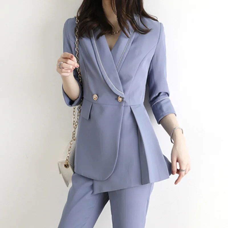 

Autumn Pant Suit New High-end Fashion Blazer Jacket Top And Long Pants Business 2 Pieces Sets OL Work Wear Female Sets