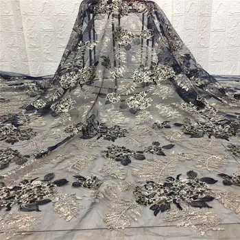 

Best Selling French Tulle Lace Fabric 2020 High Quality Nigerian Women Party Dress Embroidery Sequin 5 Yards African Lace Fabric