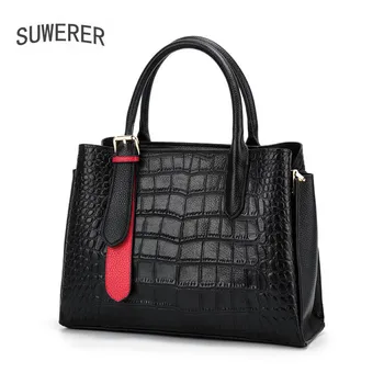 

New Genuine Leather Bag Cowhide Crocodile Pattern Fashion Luxury Handbags Women Bags Designer Women Handbags Black Tote Bag