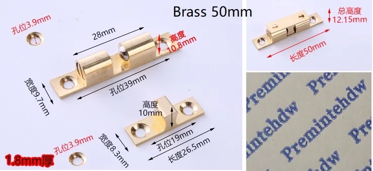 10 pz/lotto In Ottone Massiccio Argento Molla Regolabile Sfera di Mobile Porta Dell'armadio Cattura Sciopero Fermo - Цвет: Brass 50MM