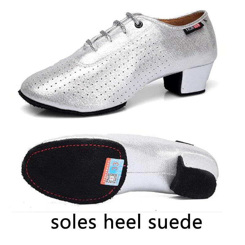 Men's Latin Dance Shoes Male Ballroom Tango Man dancing Shoes Heel 3CM Children's Boy's Shoes Dance Sneaker Jazz Shoes 18-27.5CM - Цвет: silver