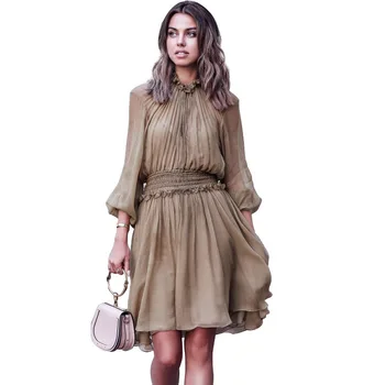 

BGW Chiffon Mini Cocktail Dresses Long Sleeves High Neck Mini Gown 2020Pleat Robe De Cocktail Courte Rouge Free Shipping