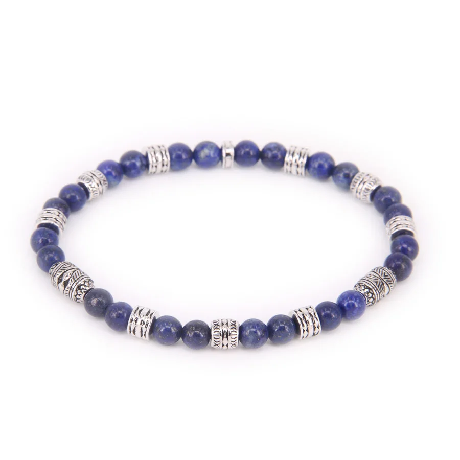 Thomas Lucky Charm Beads AND Black Lapis BEADS ELASTIC BRACELET, lucky charm bracelet Jewelry for Men TS B157