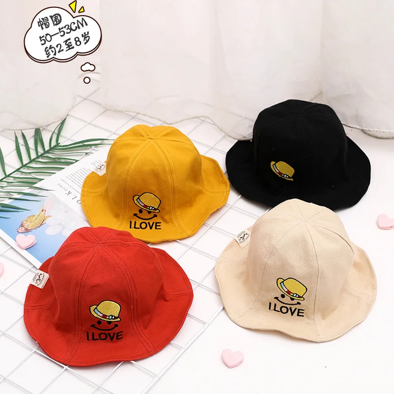 

New Style Korean-style Spring And Summer Thin CHILDREN'S Hat Cartoon Smiley Bucket Hat Big Brim Topee Men And Women Children Buc