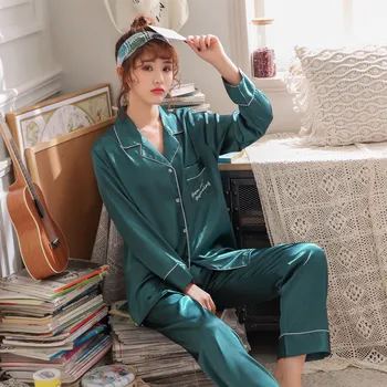 

Spring Pajamas Suit Women Sleepwear Long Sleeve Shirt Pants Nightdress Robe Gown Pijamas Lounge Lingerie Nighties Home Clothes