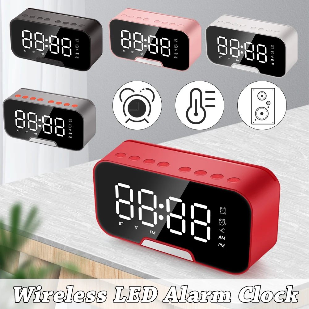 1PC Mirror Digital Bluetooth Wireless Alarm Clocks FM Radio LED Clock