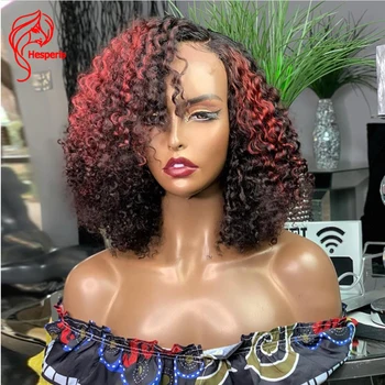 

Hesperis Highlight Kinky Curly 4x4 Lace Closure Wig Red 99j Ombre Bob Wig Natural Hairline Human Hair Closure Wig Brazilian Remy