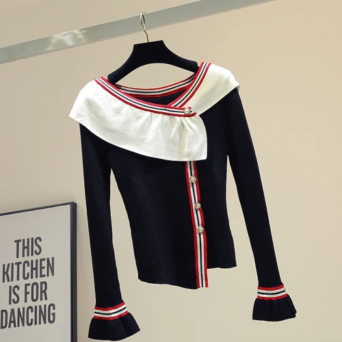 Необычный кардиган, свитер для женщин,, осень и зима, корейский Тонкий свитер с рукавом-трубой, Короткий Джемпер - Цвет: Черный