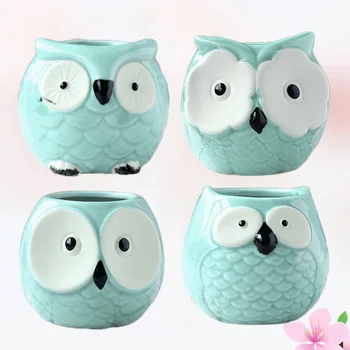 

4 Pcs Mini Pot Thumb Small Ceramic Planter Container Flowerpot Owl Planter Decoration for Office House