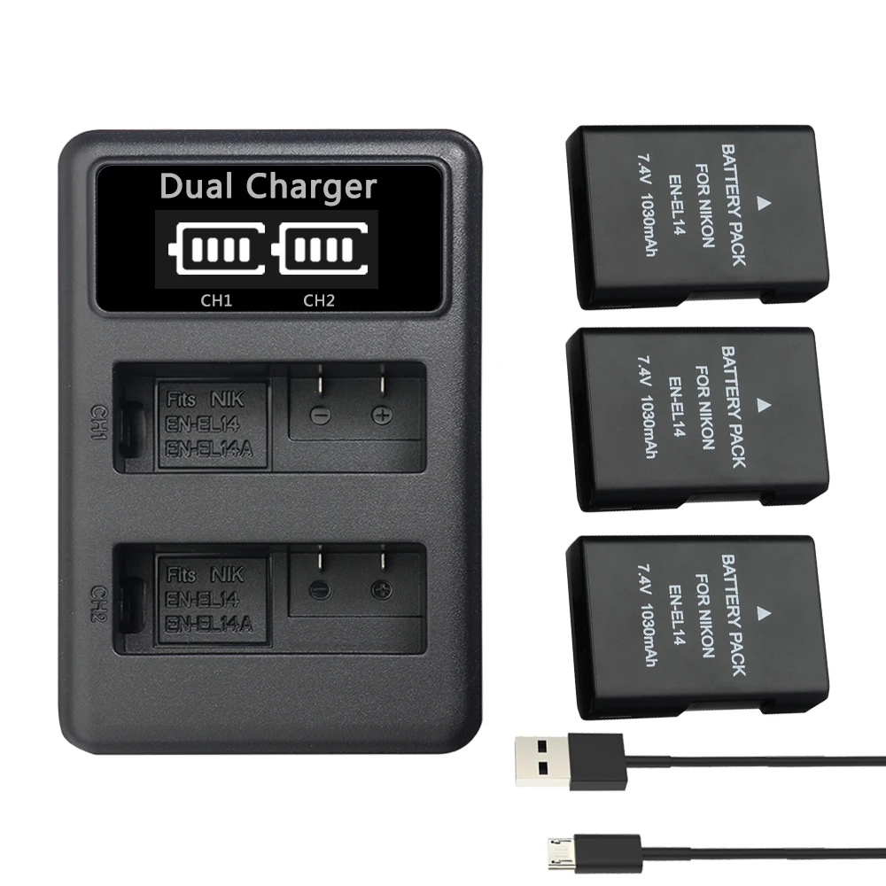 Charger and 3Battery YILIZOMANA EN-EL14 Камера Батарея для Nikon D3100 D3200 D3300 D3400 D5100 D5200 D5300 D5500 Coolpix P7000 P7100 P7700 P7800 DSLR - Цвет: Charger and 3Battery
