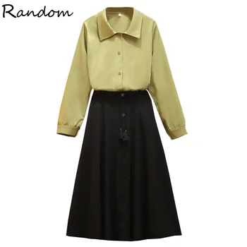 

Plus Size Women Autumn Winter Elegant Skirt Suit Female Shirt Top And A Line Skirt Two Piece Set 2020 Fashion Big Fall Clothing