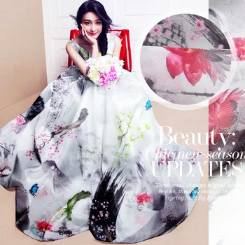 

PRINT SILK ORGANZA SATIN FABRIC 140cm width 12momme 100% Pure Silk Flower Printing Gauze Dress Material