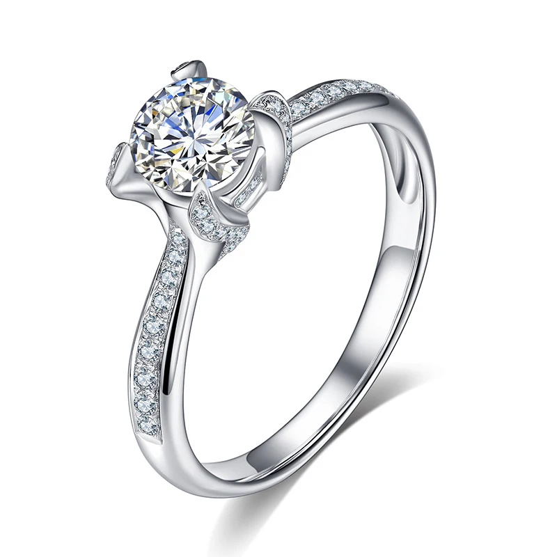 Притягательные 0.5ct D Цвет Муассанит белое золото цвет S925 серебряное обручальное кольцо Обручение кольца Для женщин алмазные Тесты прошел ювелирные изделия