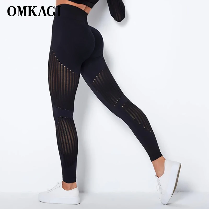 OMKAGI High Waist Yoga Pants Butt Lifting Women Tights Hollow Out