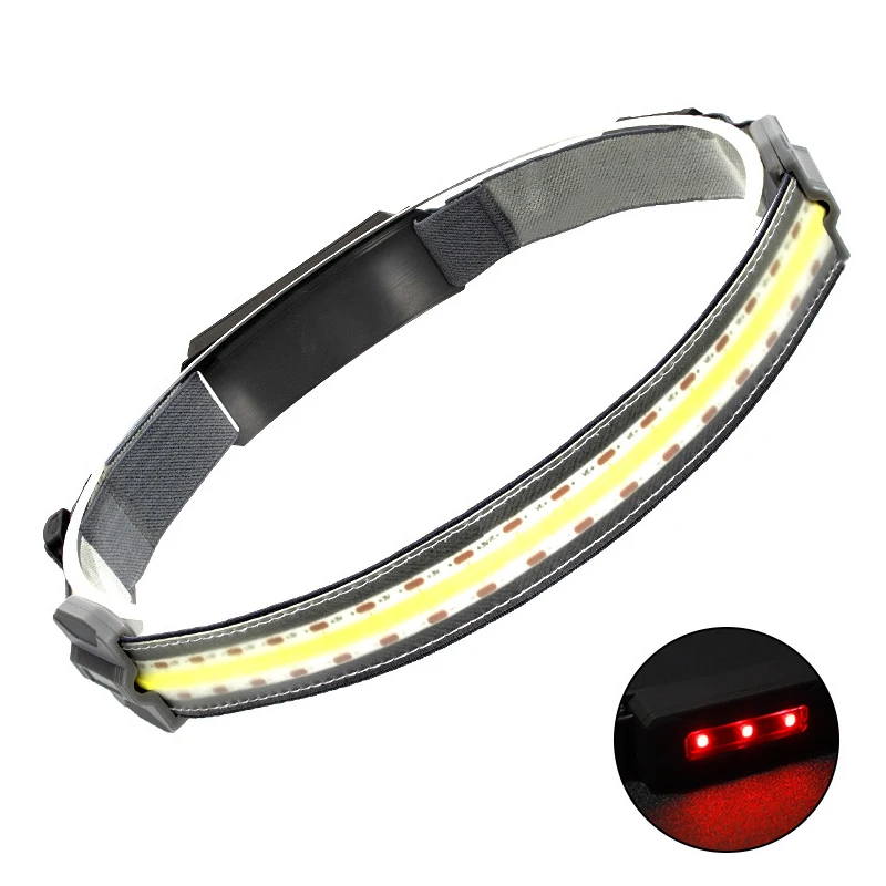 

20PCS/LOT Rechargeable COB Warm White LED Headlamp Strip Camping Headlight Red Rear Tail Light Running Head Lamp for Fishing