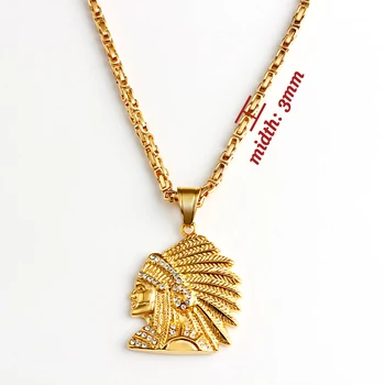 

KEMI Men's Stainless Steel Gold Indian Head Pendant Necklace Daily Wear Jewelry (3mm)