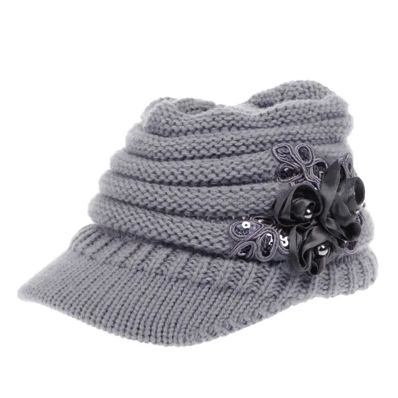 Light grey Женская вязаная шапочка, зимняя вязаная шапка, вязаная шапка, вязаная шапка с черепом, Серая шапка для девушек, шапка S Bonnet Femme SnapBack - Цвет: Light grey