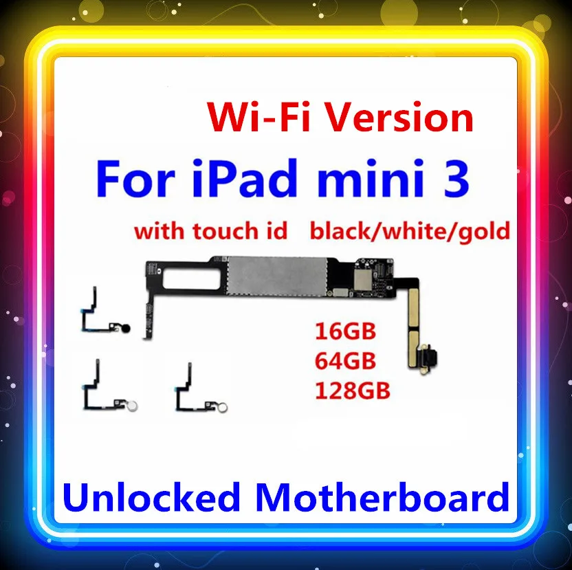 Wifi+ 3g версия разблокирована для iPad mini 3 материнская плата с сенсорным id для iPAD mini 3 материнская плата черный/белый/золотистый замененная панель