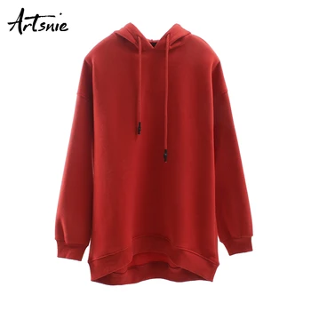 

Artsnie winter 2019 fleece women sweatshirt casual long sleeve oversized hoodies loose terry warm red sweatshirts female