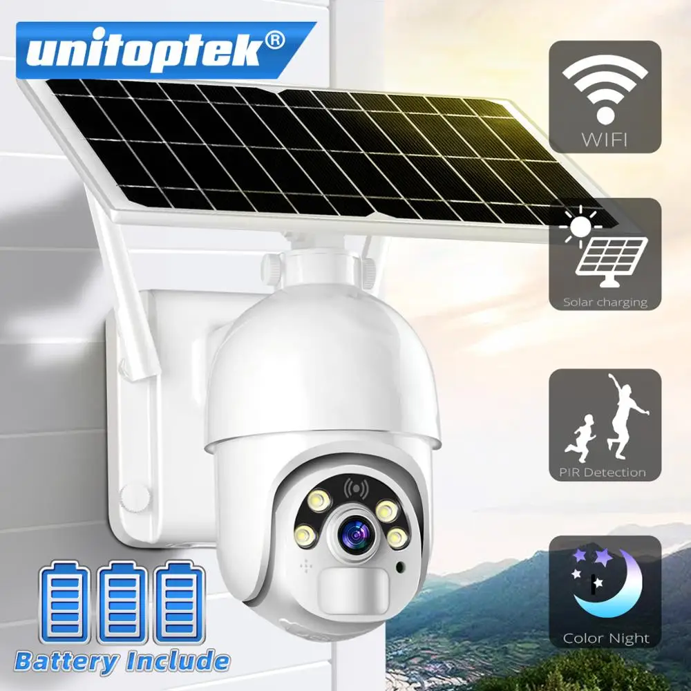 UniLook-cámara con batería Solar WIFI de 4MP, batería recargable de  5200mAh, CCTV para exteriores, cámara IP inalámbrica, detección de  movimiento PIR - AliExpress