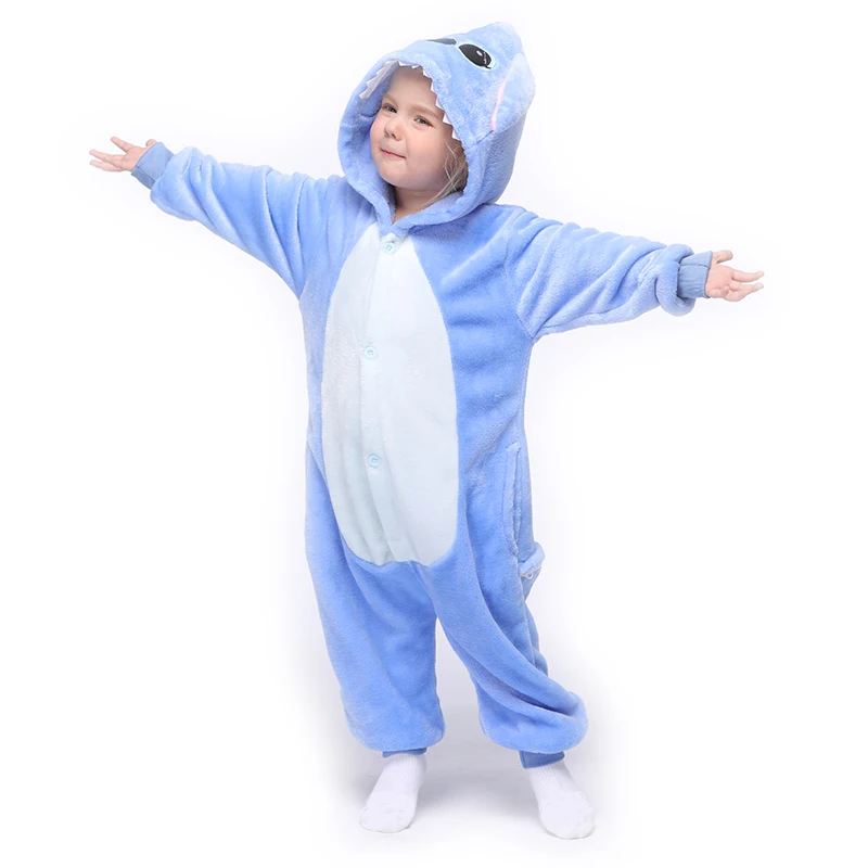 Stitch Blue Детская ребенок кигуруми животное панда пижама единорога дети зима с капюшоном мультфильм стежка пижамы комбинезон пижама для девочки мальчика рождественские пижамы onesies кигуруми для детей - Цвет: Stitch Blue