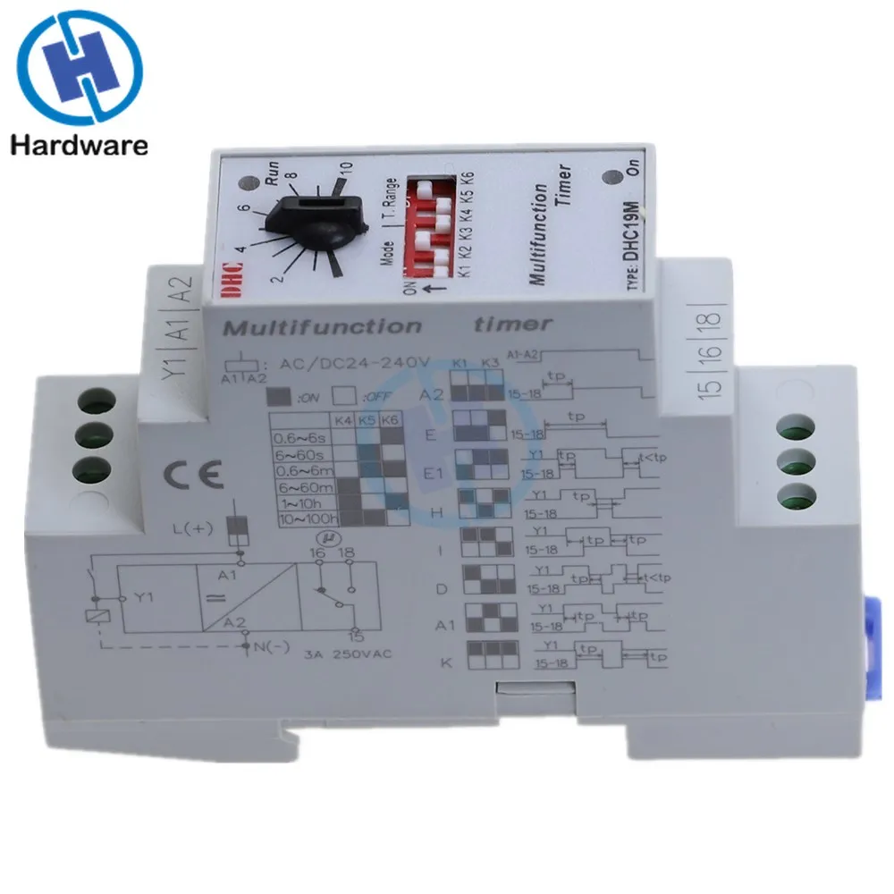 Программируемый цифровой многофункциональный автоматический таймер реле 0,6 S-100 H AC/DC 24-240V DCM-19M
