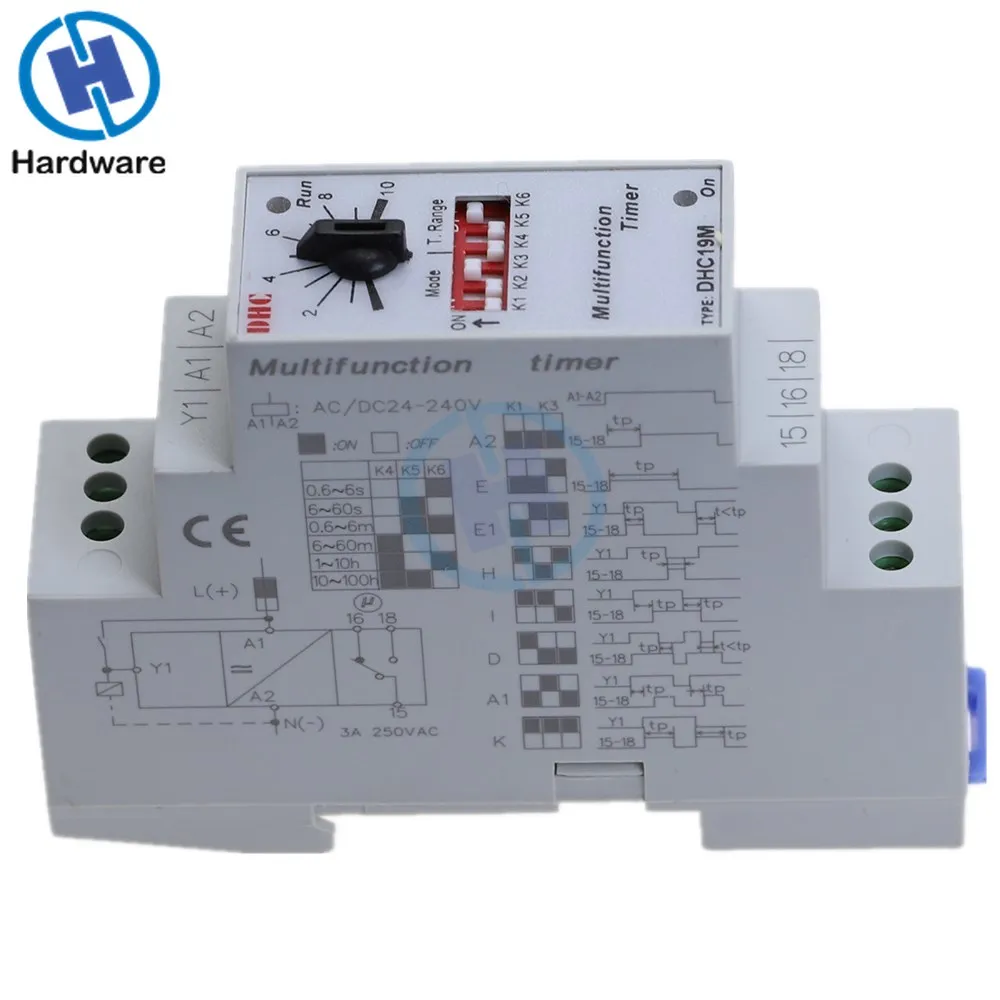 1Pc AC//DC 24-240V DHC19-M Din rail Multifunction Timer Time Relay