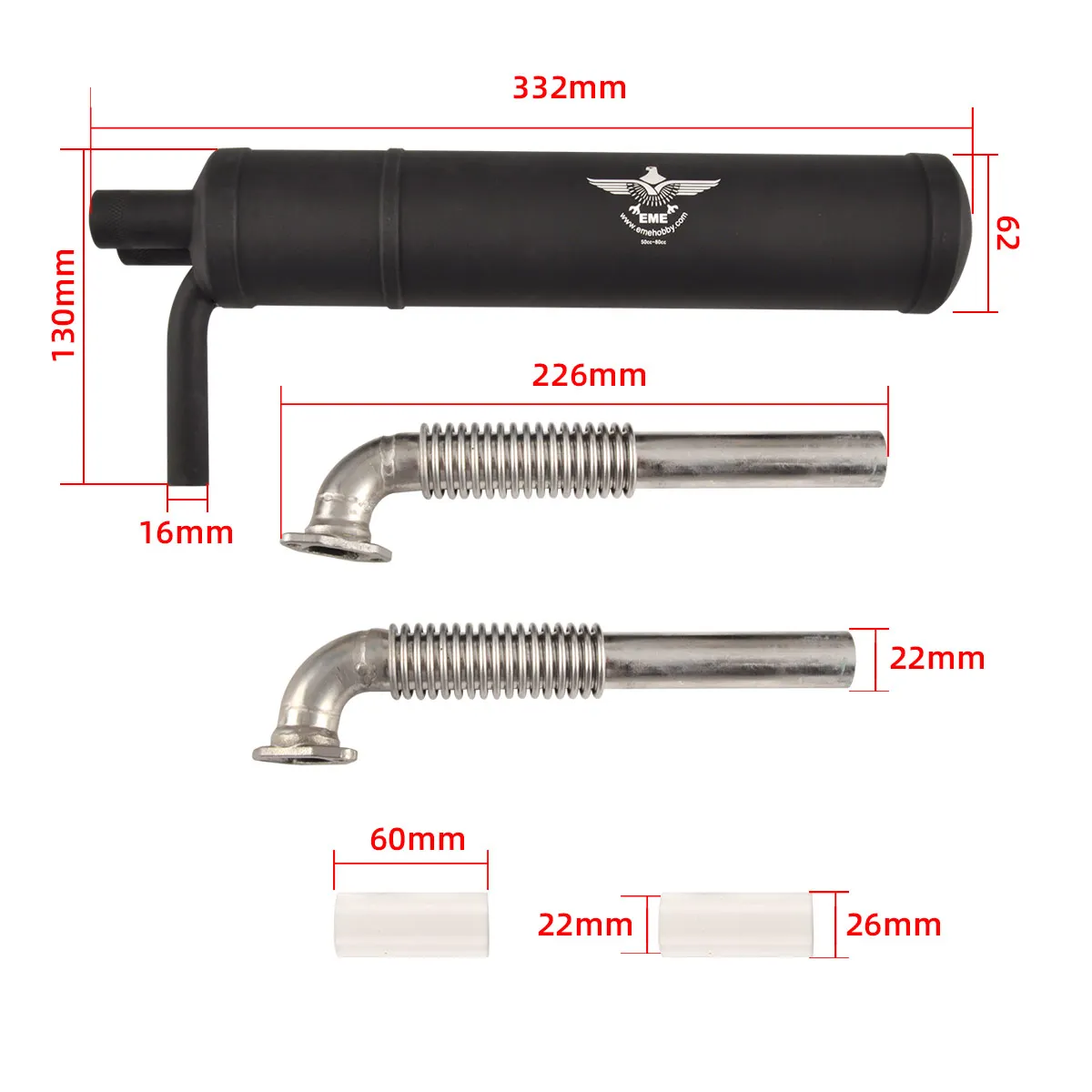 1Set Muffler Exhaust Pipe for RC Airplane 40cc80cc Double Cylinder Engine