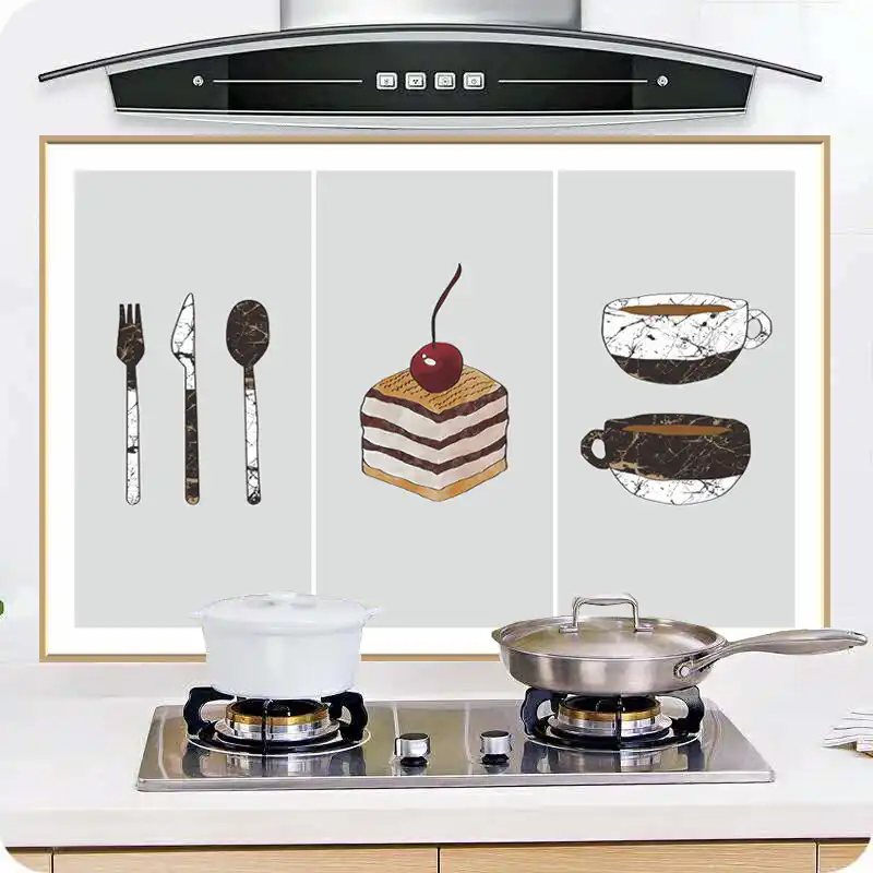 New Kitchen Self Adhesive Wallpapers Aluminum Foil Kitchen Stove Cabinet Stickers Oil Proof Waterproof Cartoon Wall Sticker Aliexpress