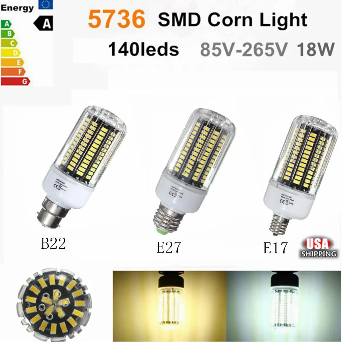 B22 E17 E12 E14 E27 140 SMD 5736 светодиодный 18 Вт лампы типа Корн светодиодная крышка для ПК лампочка лампа AC85-265V