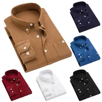 

Winter Men's Shirts Fashion Boutique Cotton Solid Color Plus Cashmere Warm Thick Casual Long-sleeved Slim Velvet Corduroy Shirts