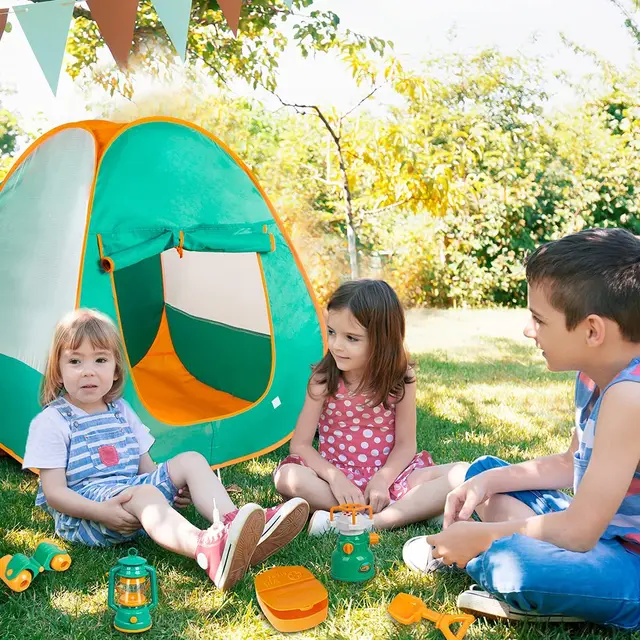 20pcs Kids Camping Tent Toys Set BBQ Camping Gear Tool Toddlers Kids Birthday Gift Outdoor Pretend Camp Set for Little Explorers 2