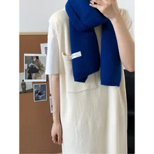 Korean Style Solid Color Thick Scarf Wool White Scarf New Korean Women Scarf Label Warm