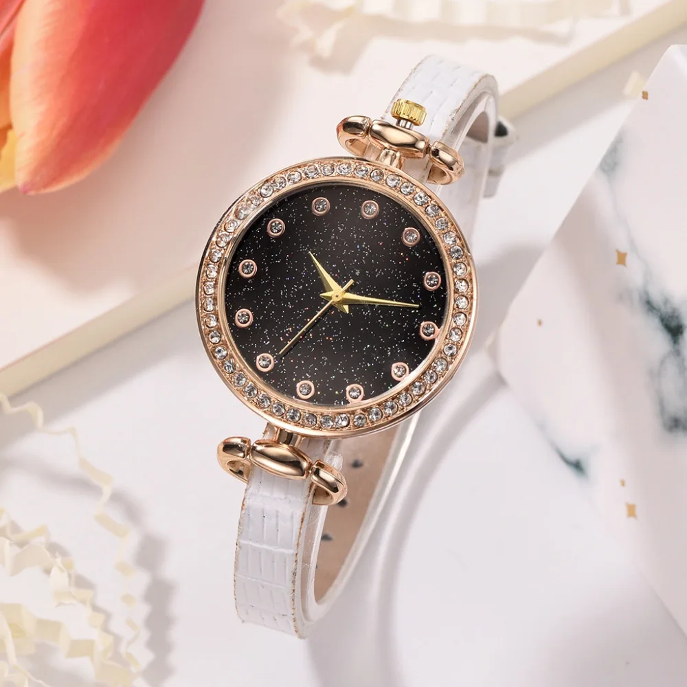 Брендовые простые женские Часы повседневные винтажные маленькие кожаные Наручные часы со стразами кварцевые женские часы платье наручные часы для женщин s