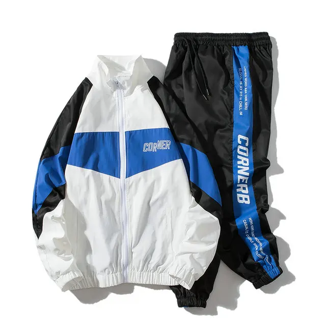 Мужской спортивный костюм в стиле хип-хоп, Мужская одежда, комплекты из 2 предметов, мужские уличные куртки и шаровары ABZ551 - Цвет: Blue