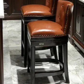 

American Solid Wood Bar Chair European Swivel Back Bar Chair Jewelry Store Counter Special Domestic High Foot Stool