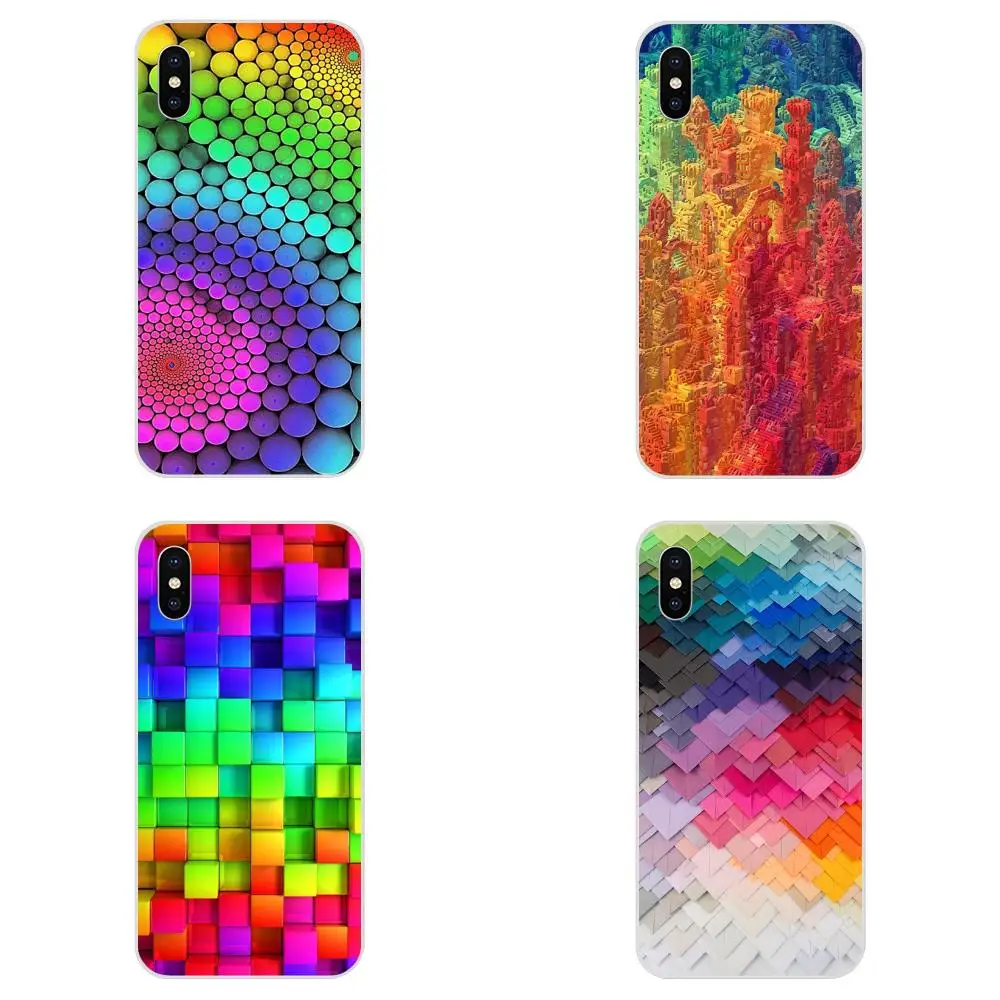 Для Apple iPhone 4 4S 5 5C 5S SE 6 6S 7 8 Plus X XS Max XR Мягкий защитный чехол Потрясающие блоки Радуга
