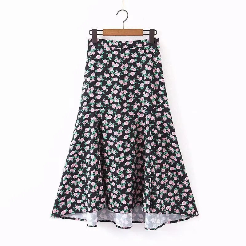 

Western Style WOMEN'S Dress 2019 Autumn New Style High-waisted Flower Printed Slit Skirt A8zs2121