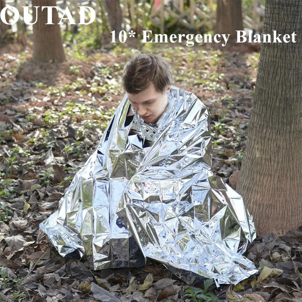 

OUTAD 10Pack Emergency Survival Thermal Blanket Outdoor Waterproof Windproof Reusable First Aid Sun Shade Ground Cover