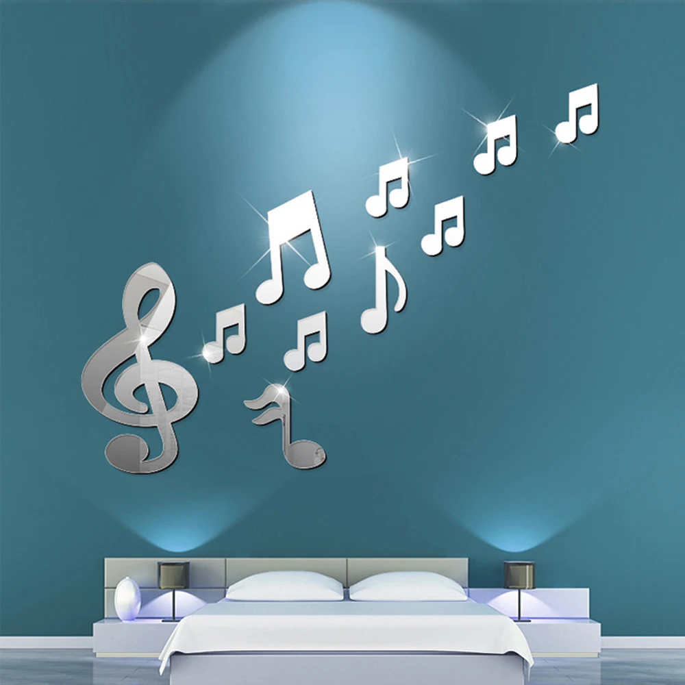Mirror Music Kitchen Wall Art Decal DIY Fashion Acrylic Decorative Wall Sticker For Kids Rooms Home Decoration