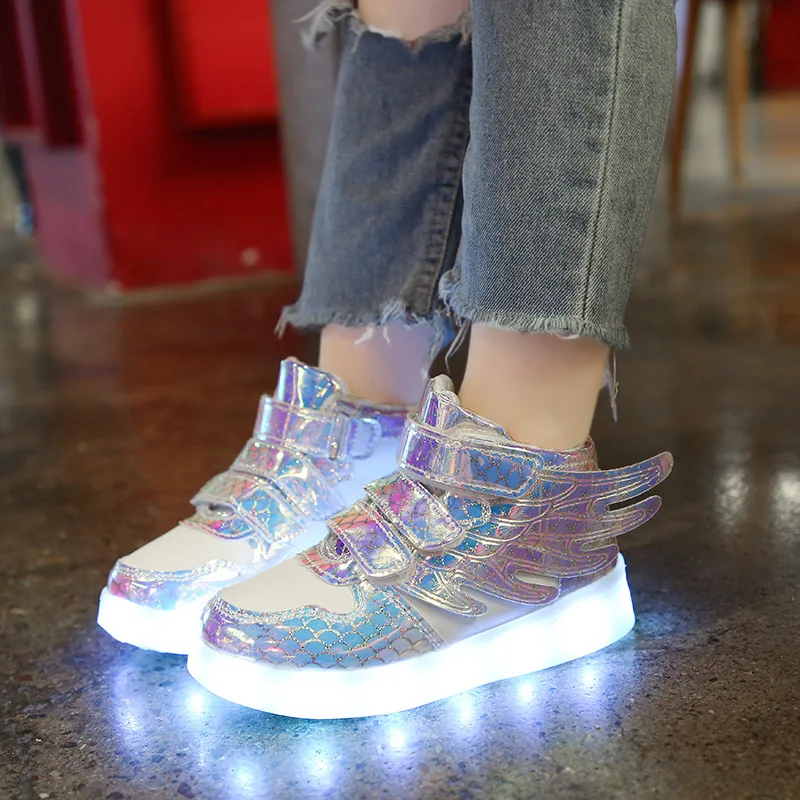 boy sandals fashion Size 22-37 Children LED Shoes USB Charged Glowing Wings Sneakers with Light Up Sole Luminous Lighted Shoes for Kids Boys Girls child shoes girl Children's Shoes